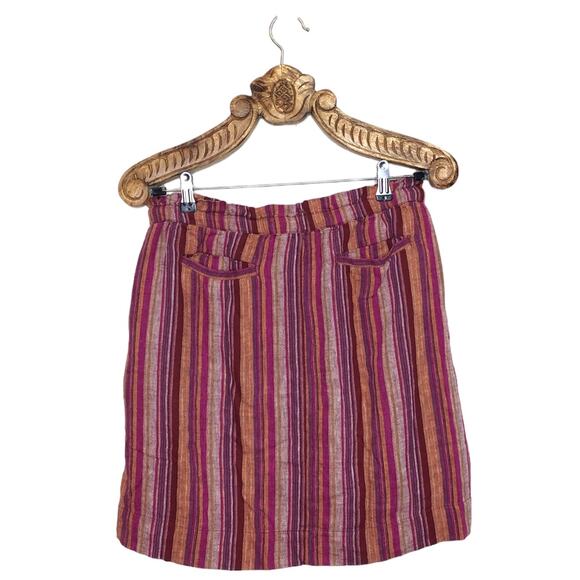 Caslon Skirt Linen Blend Stripe Summer Mini Magenta Pink Pockets Drawstring M - Picture 2 of 9